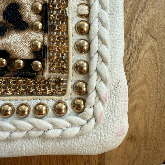 Cache leopard white faux leather jeweled and stub clutch bag - Picture 6 of 14